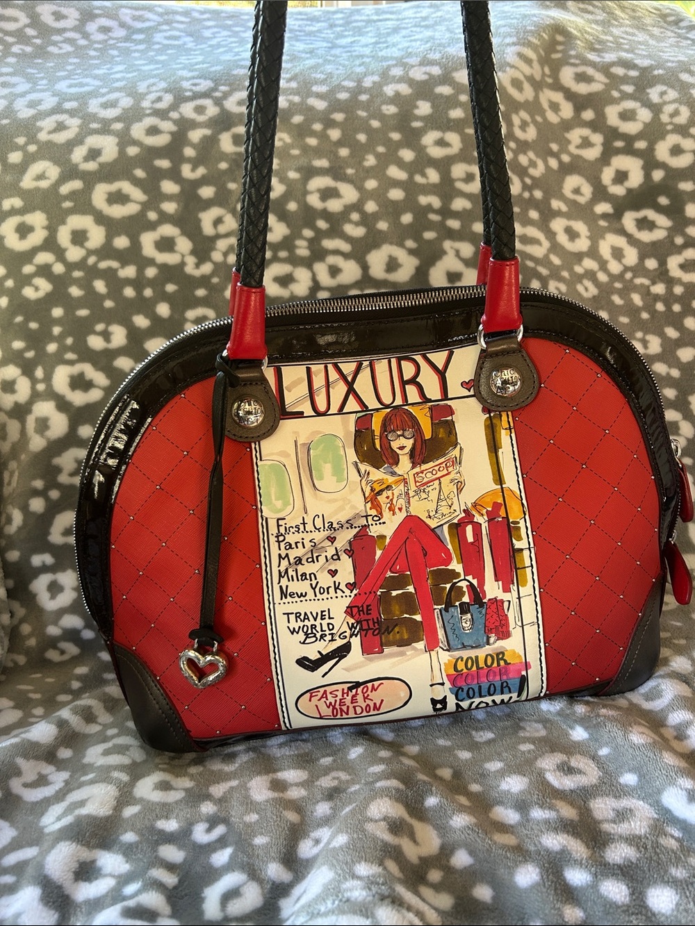Brighton Red Quilted Satchel with Graphic Panel